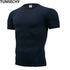 Fashion pure color T-shirt Men Short Sleeve compression tight Tshirts Shirt S- 4XL Summer Clothes - menochic
